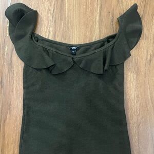 Express Olive Ruffle Blouse